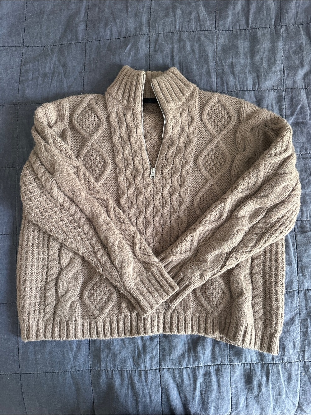 Jenni Kayne Cable Knit Half-Zip Sweater - Beige size XS.